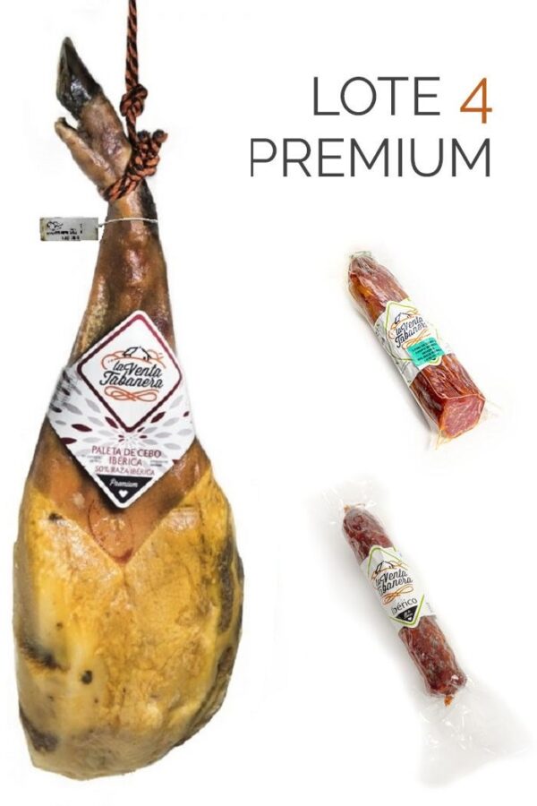 Lote 4 Premium - Paleta de Cebo Ibérica (50% Raza Ibérica) + Lomo de Cebo Ibérico (50% Raza Ibérica) 1/2 + chorizo Ibérico 300gr