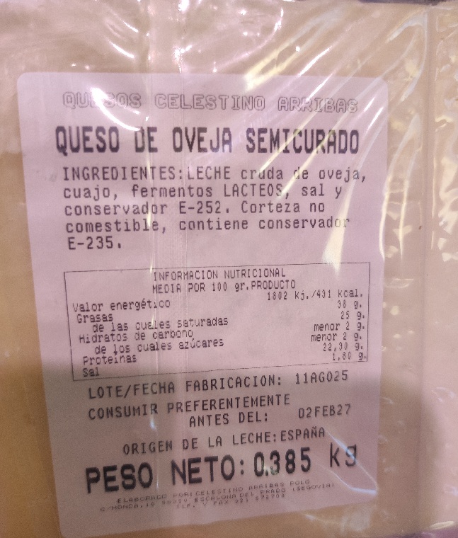Queso de oveja semicurado Celestino Arribas (±400 gr) - Imagen 2