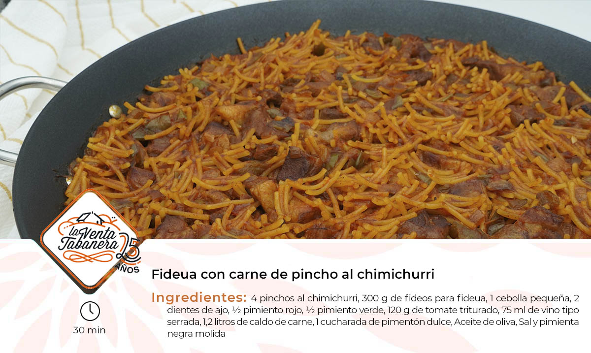 Fideua con carne de pincho al chimichurri